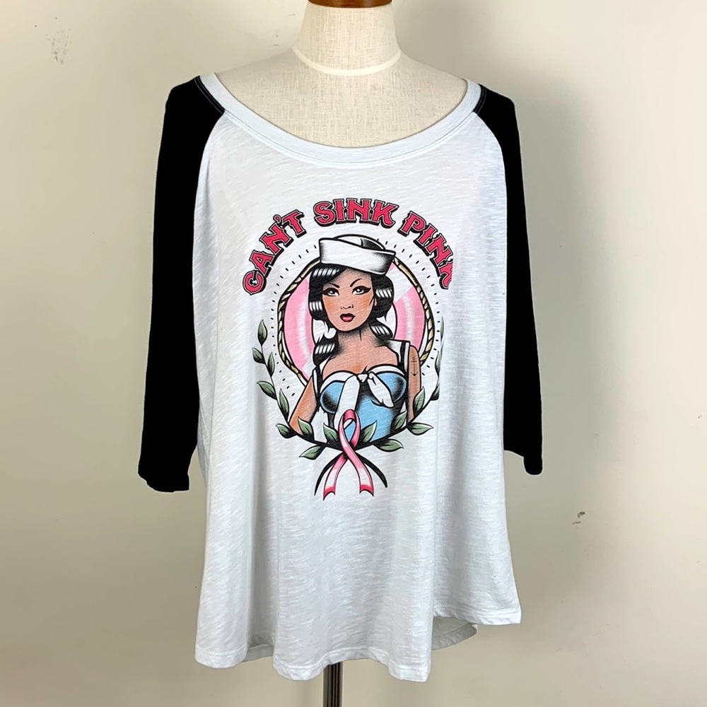Torrid Black And White Basketball 3/4 Sleeves Can’t Sink Pink Tee Size 2X
